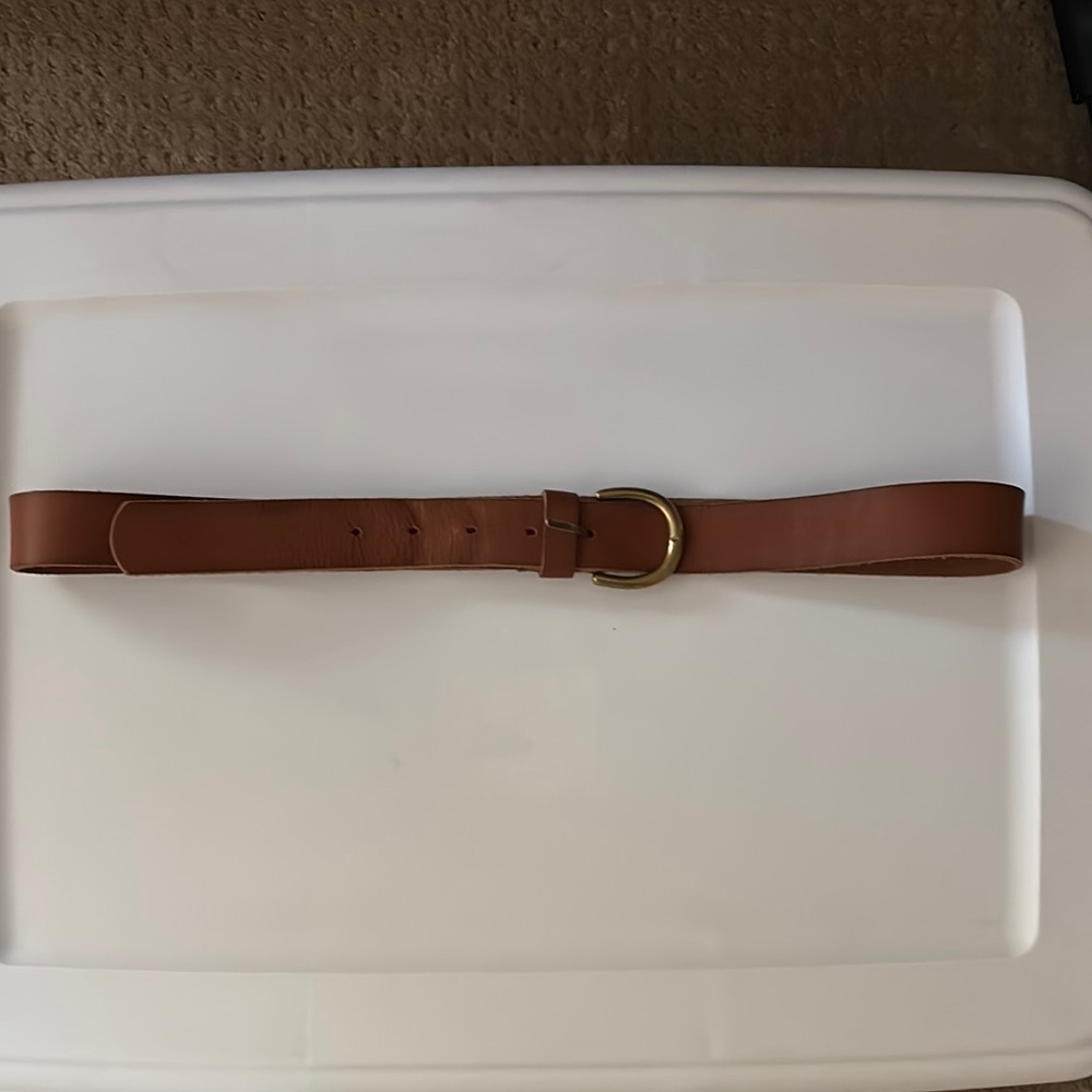 Brown Leather Belt with Gold Buckle
